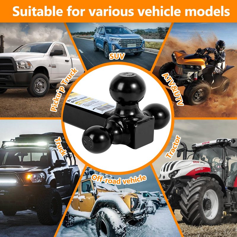 MaxxHaul 70270 Trailer Hitch Hollow Shaft Triple Ball Mount - Black