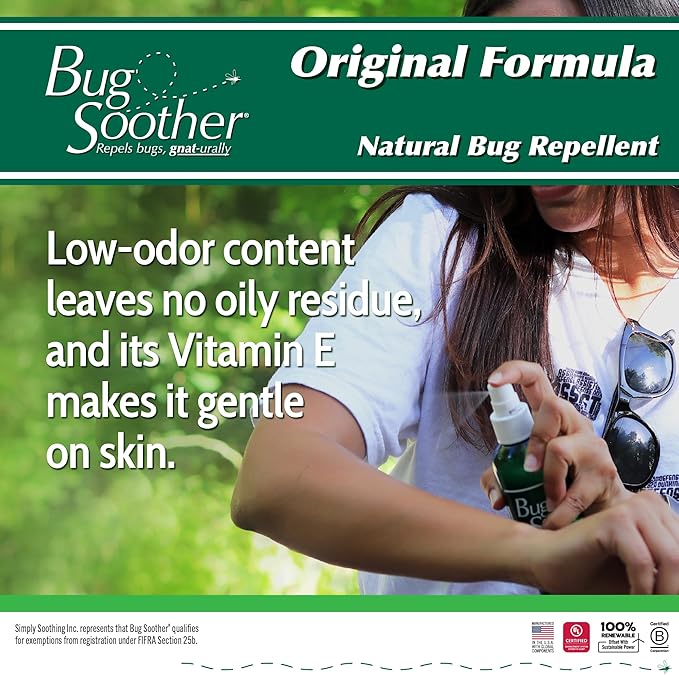 Bug Soother Spray (3, 4oz) - Natural Mosquito, Gnat & Insect Deterrent & Repellent with Essential Oils - 100% DEET-Free Safe for Adults, Babies, Pets, & Environment - Made in USA - Includes 1 oz
