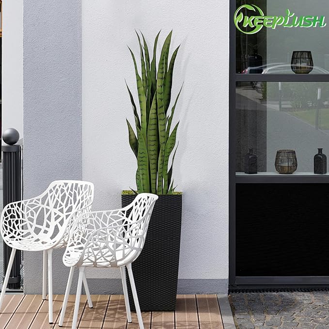 3ft Artificial Snake Plant – 36in Faux Sansevieria Plants, Fake Floor Plant for Indoor Outdoor, Front Porch Patio Home Office Decor, Mother-in-Law’s Tongue, Green 1Pcs