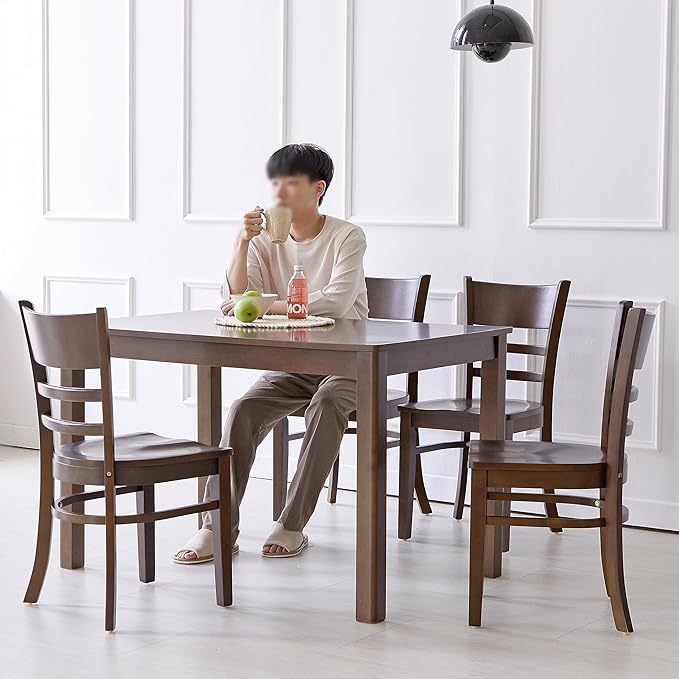Livinia Cabin Wooden Dining Chairs Set of 2, Solid Malaysian Oak Wood Seat Ladder Back Armless Side Chairs (Walnut)