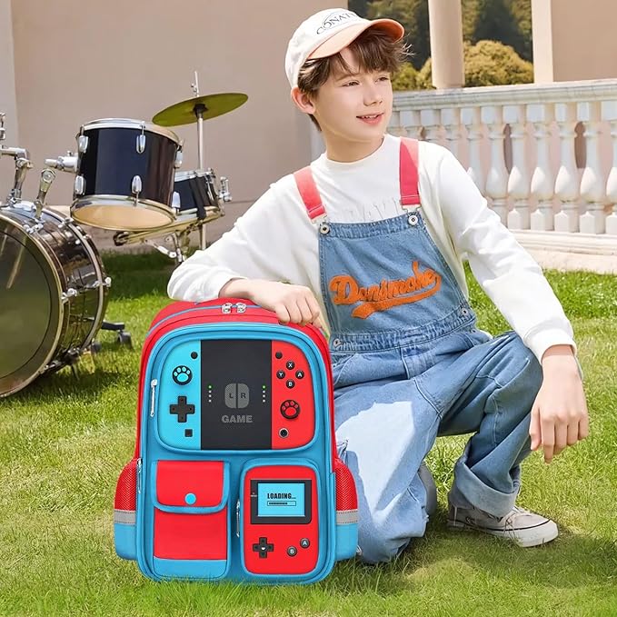 School Backpack for Boys - Gamer Boys Backpack for Kids Children Elementary Middle School - Students Bag for Ages 6-18,17″ Video Game Bookbag Travel Back Pack
