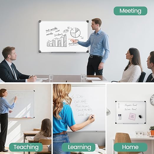 Magnetic Dry Erase Board 24 x 18 for Wall, Whiteboard for School, Classroom, Study & Home Office – Silver Aluminum Frame with 2 Markers, 4 Magnets & Eraser