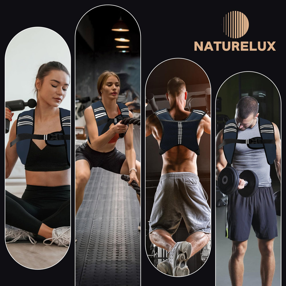 NATURELUX Weighted Vest with Reflective Stripe and Adjustable Buckle Straps, Navy Blue, 5 lbs