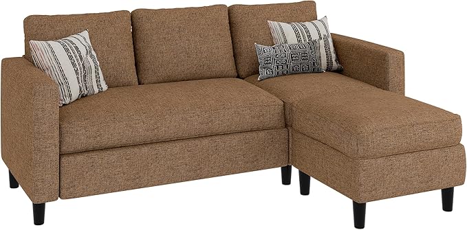 JAMFLY Sectional Sofa Couch Convertible L Shaped Sofas with Ottoman Small Sectional Couches for Living Room, 3 Seater Couch for Small Spaces, Brown