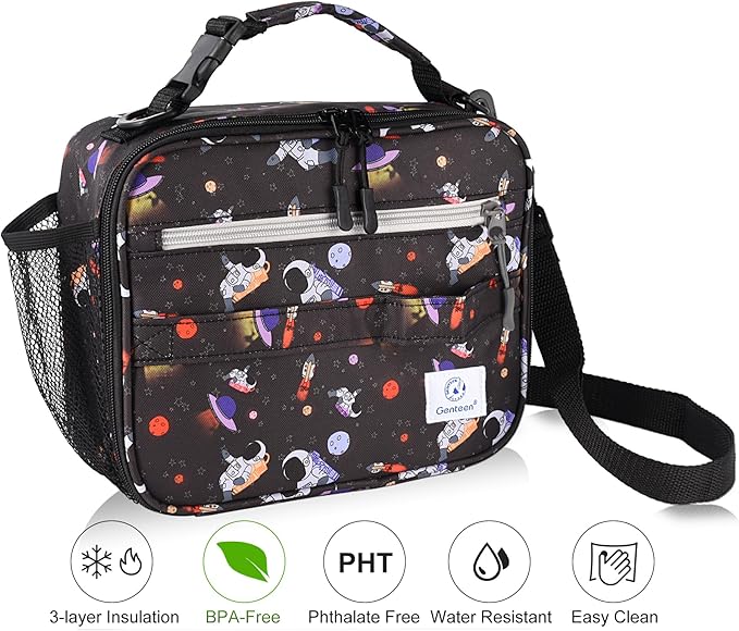 Genteen Lunch Box Kids, Prints Insulated Lunch Bag Kids Boys Girls,Soft Bag Mini Cooler Back to School Thermal Meal Tote Kit Lunch Box for School,Work,Outdoor - Astronaut