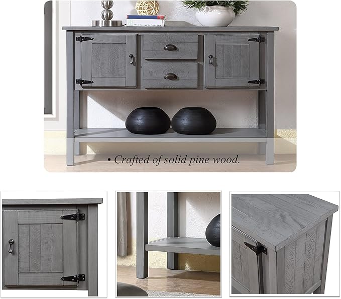 LKTART Solid Wood Farmhouse Console Table Sofa Table with Storage Drawers and Shelves for Storage Entry Hallway Foyer Sofa Side Table(48" Gray)