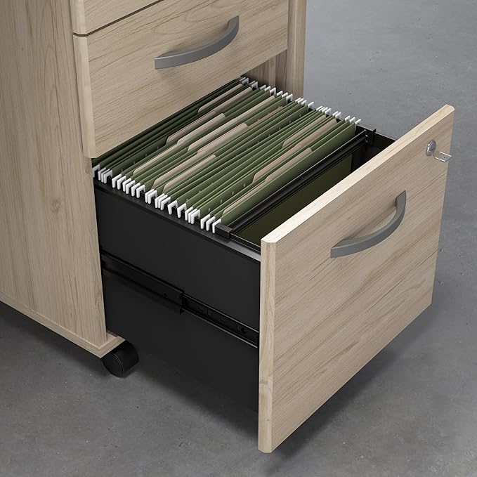 Bush Business Furniture 60W x 30D L Shaped Desk with Mobile File Cabinet, Corner Table and Drawers for Home or Professional Office, Studio C Collection, Natural Elm