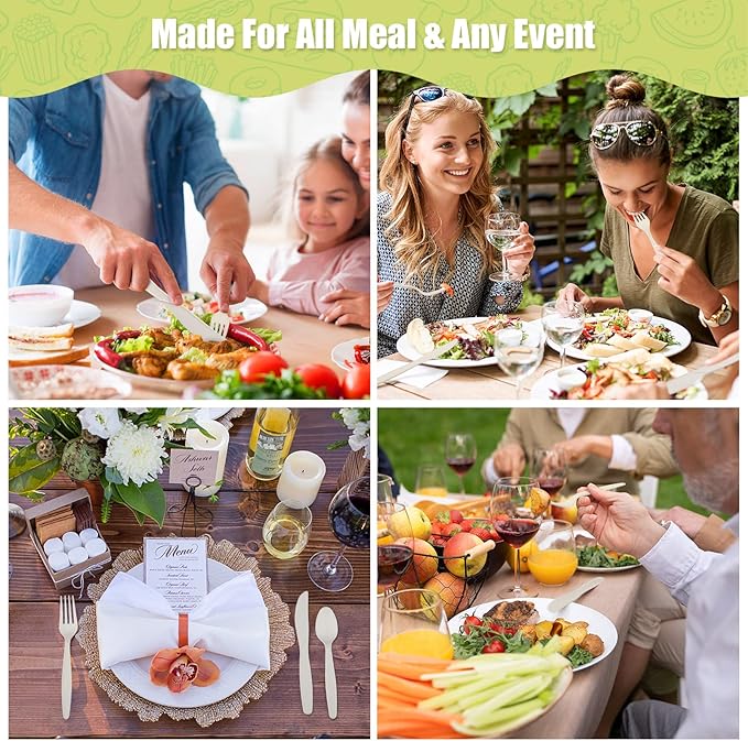 Fuyit Compostable Cutlery Set, Disposable Biodegradable Utensils