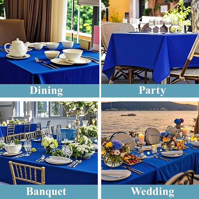 VidaFete Tablecloth 2 Pack 90*132inch Rectangle Table Cloth Polyester, Stain Wrinkle Resistant Polyester Dining Table Cover for Kitchen Dinning Party Wedding Rectangular Buffet Decoration(Royal Blue)