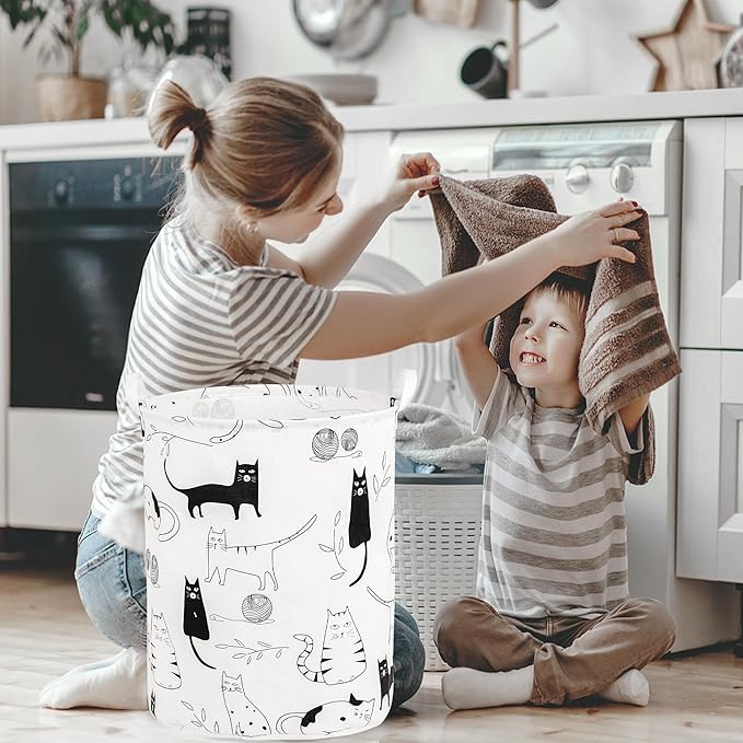 Foldable Baby Laundry Basket Hamper for Nursery Girl Boy kids Clothes laundry hamper basket Portable Tall Collapsible Cute Laundry Basket Organizer, Nursery Storage Basket with Handles (Animal Cats)