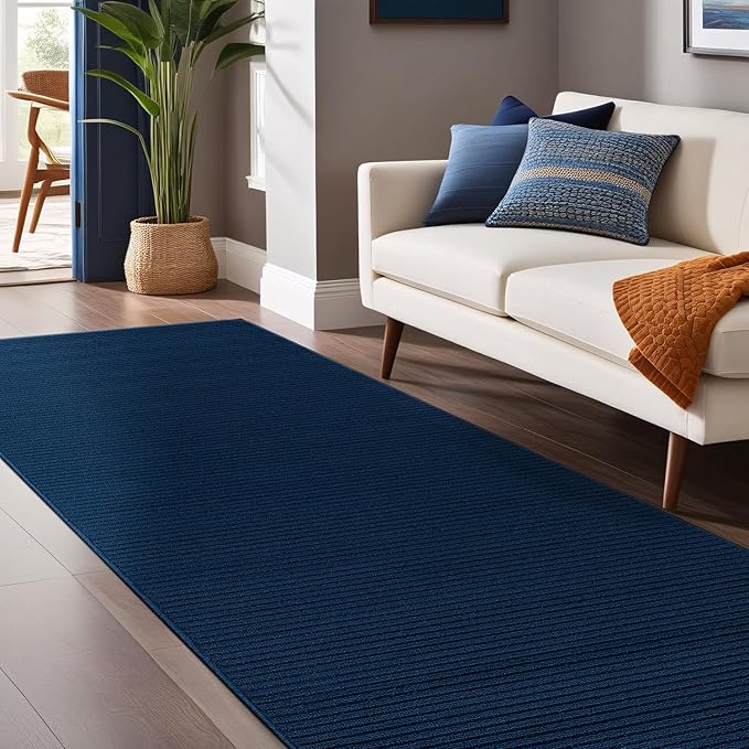 Non Slip Navy Solid Rubber Back Thing Runner Rugs for Living Room 2x5 for Kitchen, Rug for Bedroom and Hallway, Stain Resistant Easy Cleaning Non Shedding Carpet Navy 2 x 5