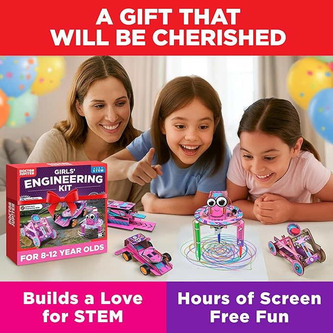 Doctor Jupiter Girls’ Ultimate Engineering Kit for Ages 8+ | Build Your Own Catapult, Race Car & Scribbling Robot | Birthday Gift Ideas for Girls 8-9-10-11-12 Year Olds | STEM Kit, Educational Toys