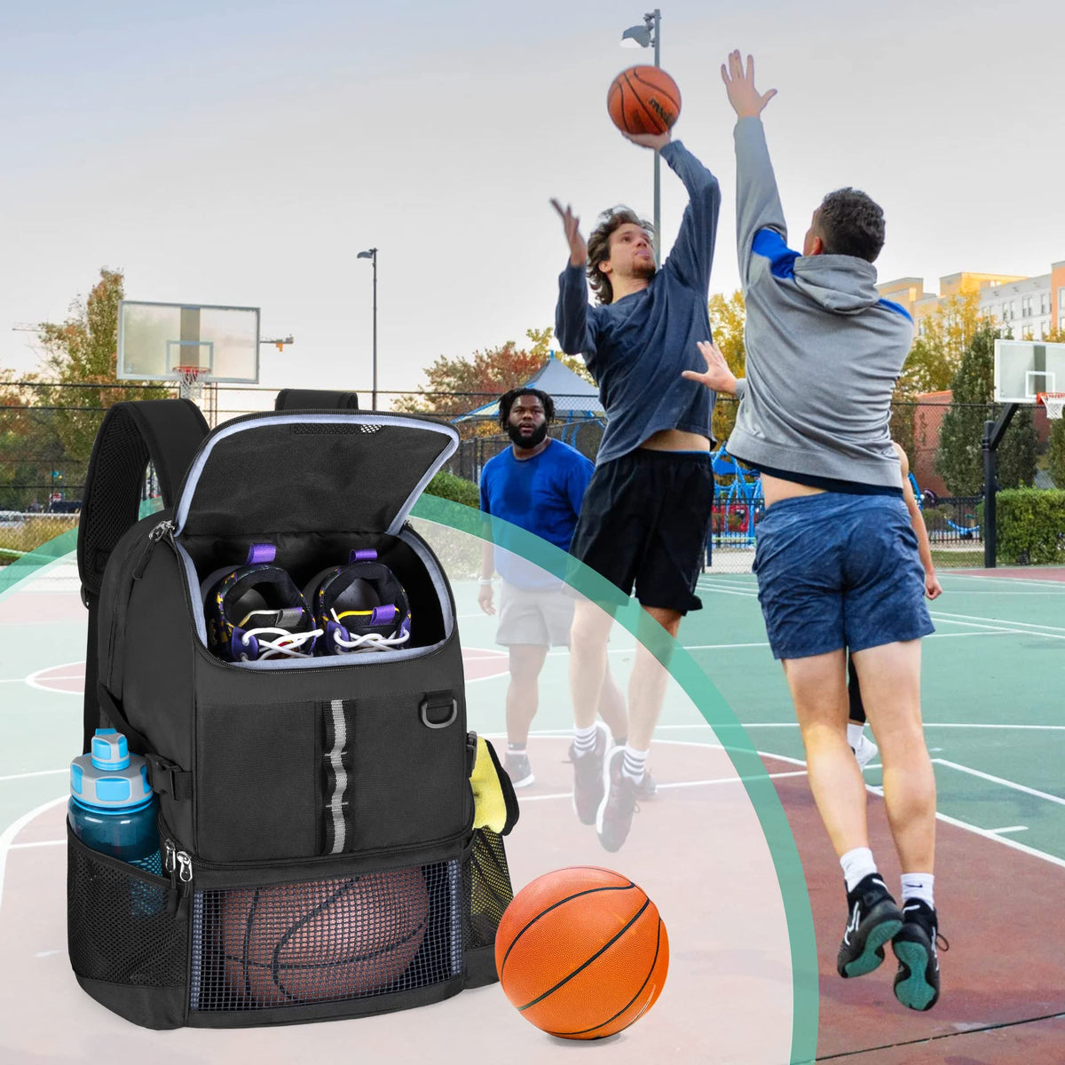 GOBUROS Basketball Bag Backpack with Ball & Shoe Compartment, Soccer Bag