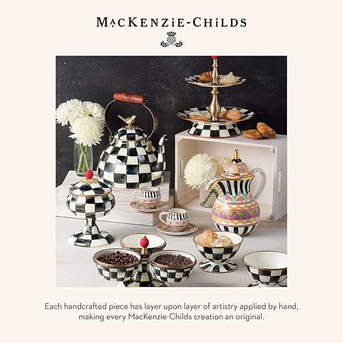 MACKENZIE-CHILDS Enamel Bowl, Serving Bowl for Entertaining, Everything Bowl, Black-and-White Courtly Check