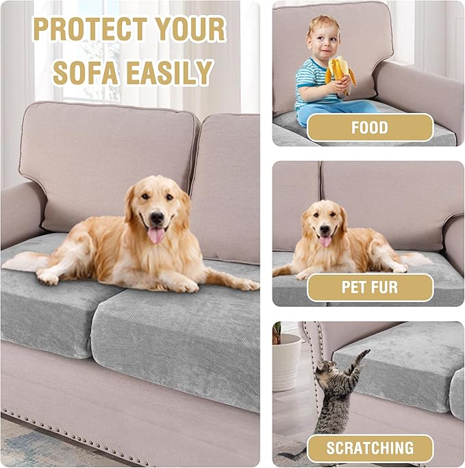 H.VERSAILTEX Stretch Chenille Couch Cover Furniture Protector Seat Cushion Sofa Cover 2 Cushions Non-Slip Couch Covers for Sofa Pets with Elastic Bottom (2 Piece Loveseat Cushion Covers, Dove)