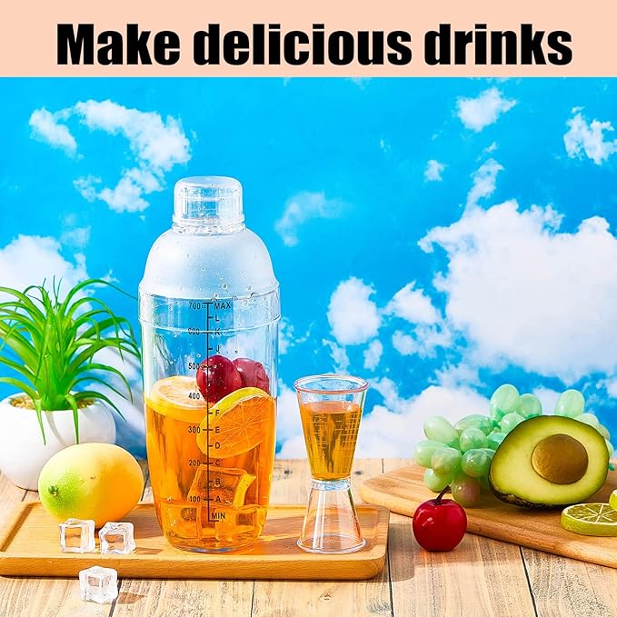 Suclain 8pack Plastic Cocktail Shaker, 6pcs 24oz Bubble Shaker Cup 2 Jigger