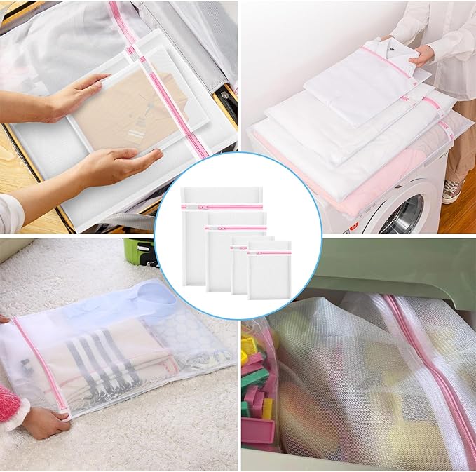 4Pcs Mesh Laundry Bags, Lingerie Bags for Washing Delicates,Mesh Wash Bags for Toy Storage & Cleaning, Travel Storage Organizer Bag, Dorm Room Essentials (1 Large, 1 Medium, 2 Small) (Fine Net)