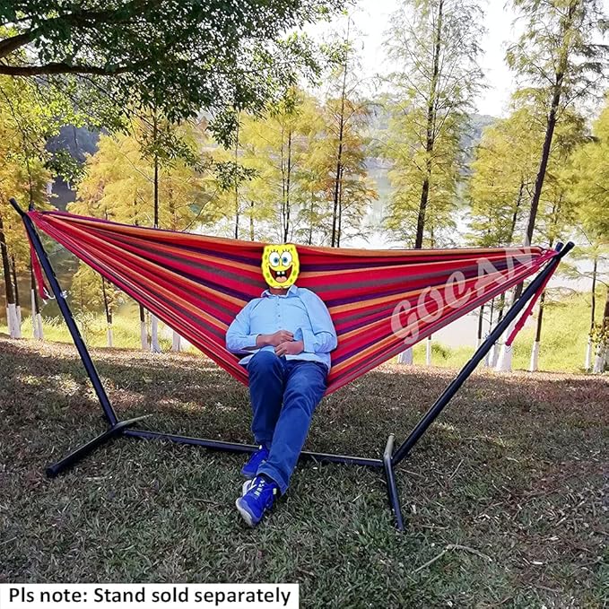 Brazilian Double Hammock 2 Person Extra Large Canvas 250x160cm Total Length 350cm Load 500lb Cotton Hammock for Garden Outdoor and Indoor Rainbow(98 * 65'')