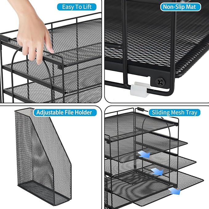 AUPSEN Desk Organizers and Accessories, 5-Tier Desktop Paper File Organizer with Removable File Holder, Desk Accessories & Workspace Organization for Home Office Supplies (Black)