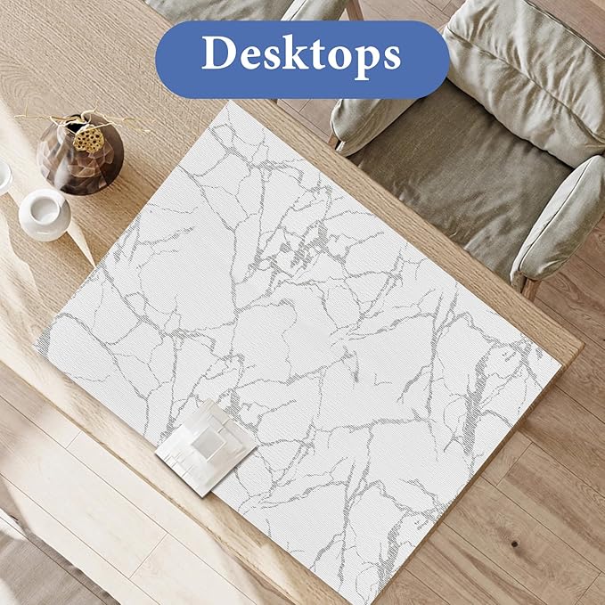 Drawer and Shelf Liner for Kitchen Cabinet: 12 in X 20 Ft Non Slip Waterproof Shelf Paper Non Adhesive Refrigerator Liners Silver Marble Easy Liners for Bathroom with Knife Tape Measure