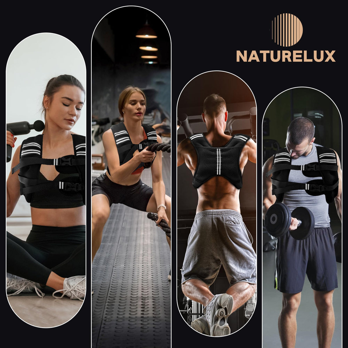 NATURELUX Weighted Vest with Reflective Stripe and Adjustable Buckle Straps, Black, 20 lbs