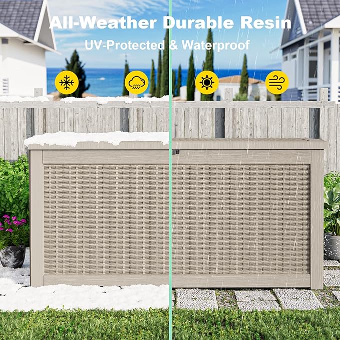 320 Gallon Outdoor Storage Box Waterproof, UV Resistant Resin Deck Box with Hydraulic Rod, Lockable Design and Enhanced Durability for Patio, Garden, and Poolside Use