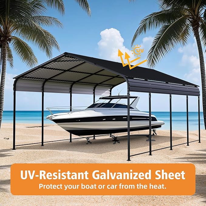 12x20 FT Heavy Duty Metal Carport with Galvanized Steel Roof with Enhanced Base Outdoor Car Port Shelter for Cars, Trucks and Boats