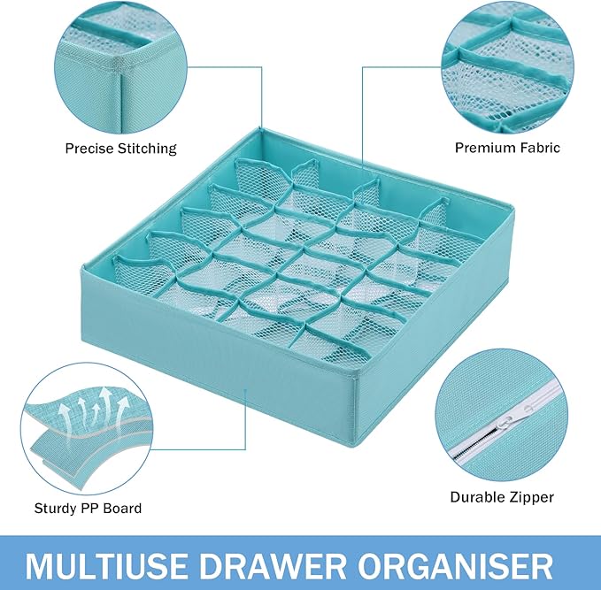 Foldable Storage Cubes Drawer Underwear Organizer Dividers, under Cabinet Organizer 24-Cell Fabric Storage Boxes for Lingerie,Socks,Ties(Light Green)