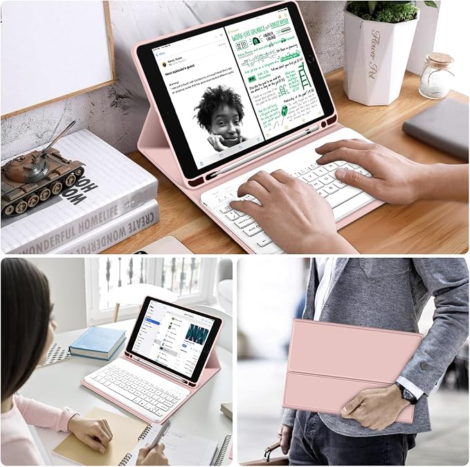 kenke Keyboard Case for iPad 9th/8th/7th Generation 10.2 Inch 2021/2020/2019 Soft TPU Back Stand Cover Smart Case with Pencil Holder Magnetically Detachable Wireless Bluetooth Keyboard Dark Green