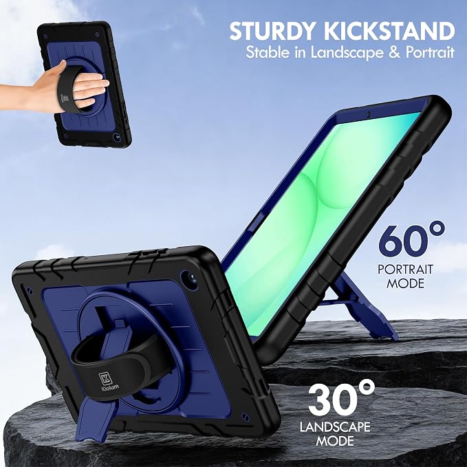 Case for Galaxy Tab A11 Plus 11 Inch 2025 and Galaxy Tab A9 Plus 11 Inch 2023 Heavy Duty Shockproof Rugged Protective Case with 360 Rotating Stand Kickstand Hand Strap and Shoulder Strap
