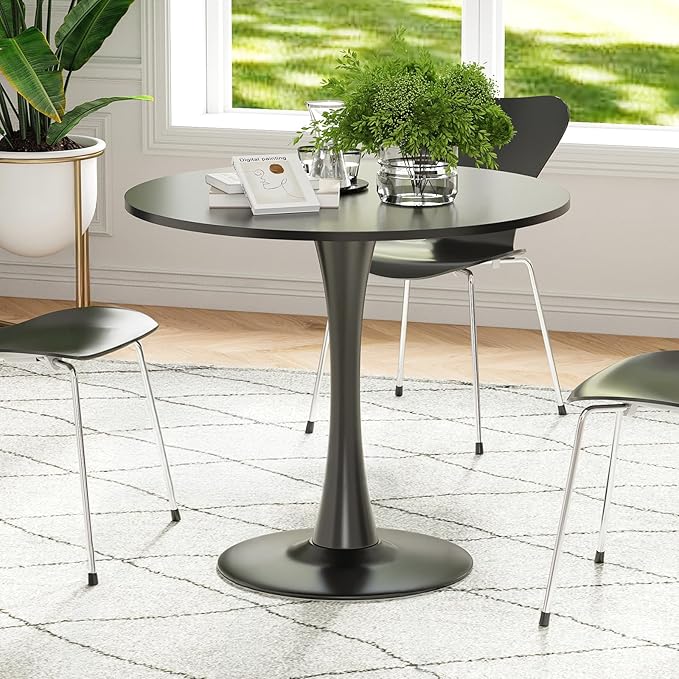 Stary 31.5" Small Round Dining Tulip Table Seats Up to 2-4 People,Wood Tabletop with Metal Pedestal Base