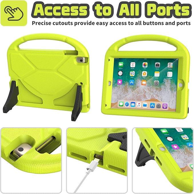 YIHE Shockproof Kids Case for iPad 6th/5th Gen Air 2/1 Pro 9.7 LightBlue | Full-Body Protection Durable Tablet Cover Built-in Screen Protector Stable Stand Lightweight Vibrant Colors