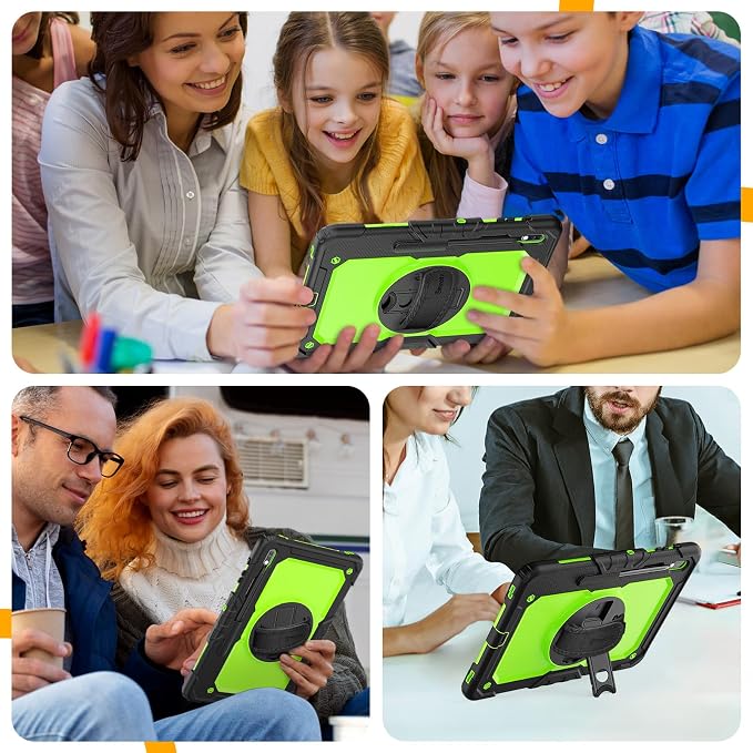 Timecity for Samsung Galaxy Tab S7 FE Case 12.4''/ S7/ S8 Plus Tablet Case | Kids-Friendly Protective Tablet Cover with Screen Protector Pen Holder & Adjustable Stand & Shoulder Strap Black
