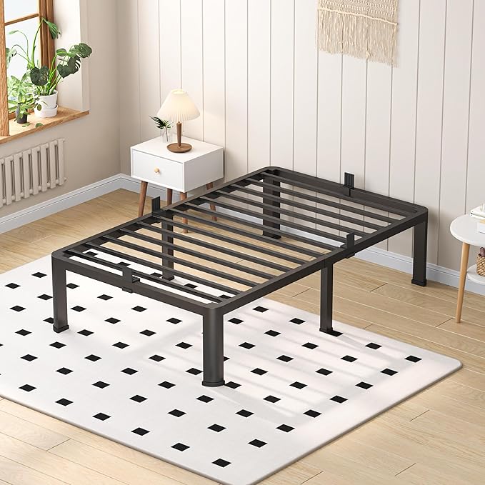 18 Inch Twin XL Heavy Duty 3500 lbs Bed Frame with Round-Corner Legs & Anti-Squeak Design – Quick Assembly Metal Platform, No Box Spring Needed