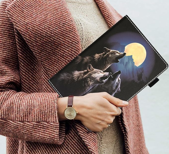 Case for Amazon Fire HD 8/HD 8 Plus Tablet (8 12th/10th Generation 2024/2022/2020 Release) Slim PU Leather Stand Folio Cover with Auto Wake Sleep African Woman Wolf