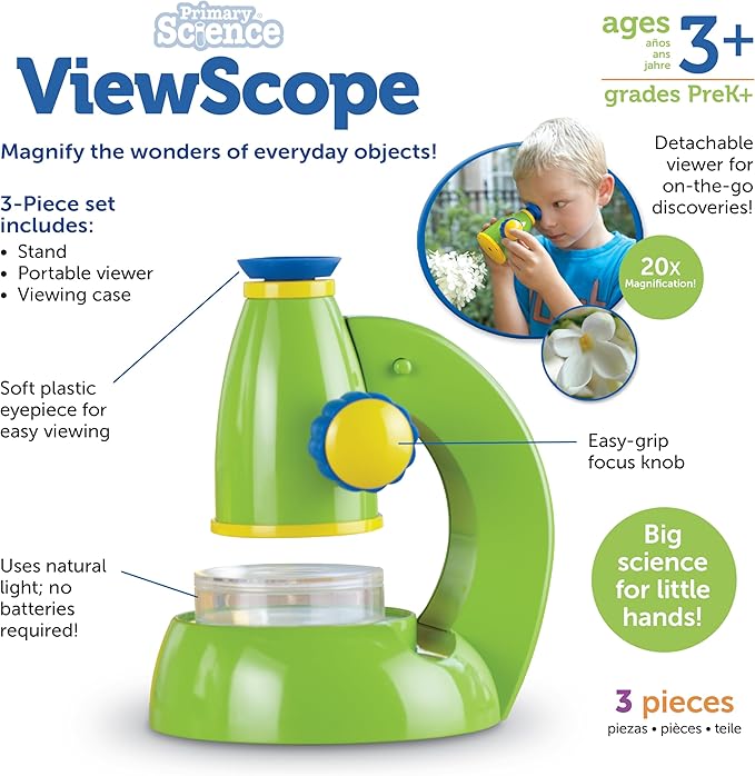 Learning Resources Primary Science Viewscope - 3 Pieces, Ages 3+ Microscope for Kids, Beginner Microscope