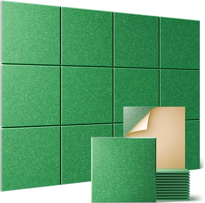 Sonicism 12 Pack Acoustic Wall Panels with Self-Adhesive, 12" X 12" X 0.4" Sound Proof Foam Panels, Decorative Soundproof Wall Panels, Sound Proof Absorbing Tiles for Home & Offices, Forest Green