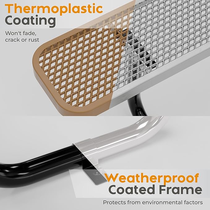 Metal Picnic Tables for Outdoors with Umbrella Hole - Coated Steel Heavy Duty Commercial Grade Furniture with Adjustable Seats (Brown, 46 in, Square, Expanded Steel)