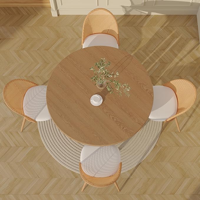 TYBOATLE Rattan Dinner Chairs Set of 4 with Faux Leather Cushion, Modern Dining Room Chairs w/Adjustable Foot Pads, Kitchen Boho Mid Century Upholstered, White
