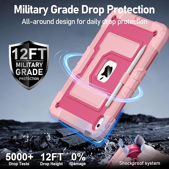 Case for iPad A16 11th Generation 11 Inch (2025)/10th Generation 10.9 Inch (2022) Dinines Rugged Heavy Duty Shockproof Protective iPad a16 Case with Kickstand Shoulder Strap Pencil Holder Black