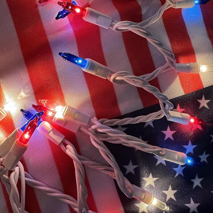 Red White Blue 4th of July Patriotic Day Decorations Lights 100 Count Mini String Lights with White Wire for Outdoor Indoor Christmas ,Holiday,Party, Independence Day Decor,UL Certified (21feet)