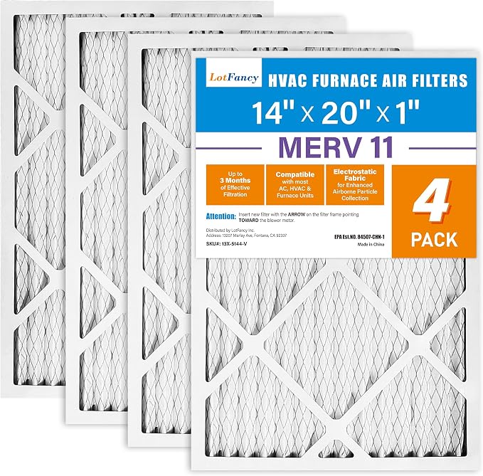 LotFancy 14x20x1 Air Filter MERV 11 4-Pack, Electrostatic Pleated AC Furnace