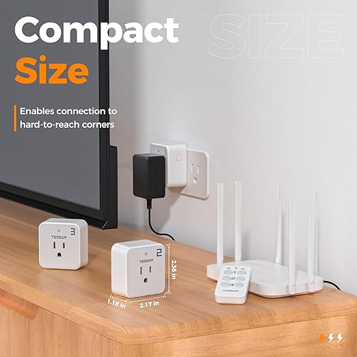 Remote Control Outlet Plug, TESSAN Wireless Light Switch Kit Indoor for String Lights, Lamps, Home Small Appliances, Wireless Power Socket 100ft RF Range, 15A/1875W (1 Remote and 3 Outlets)
