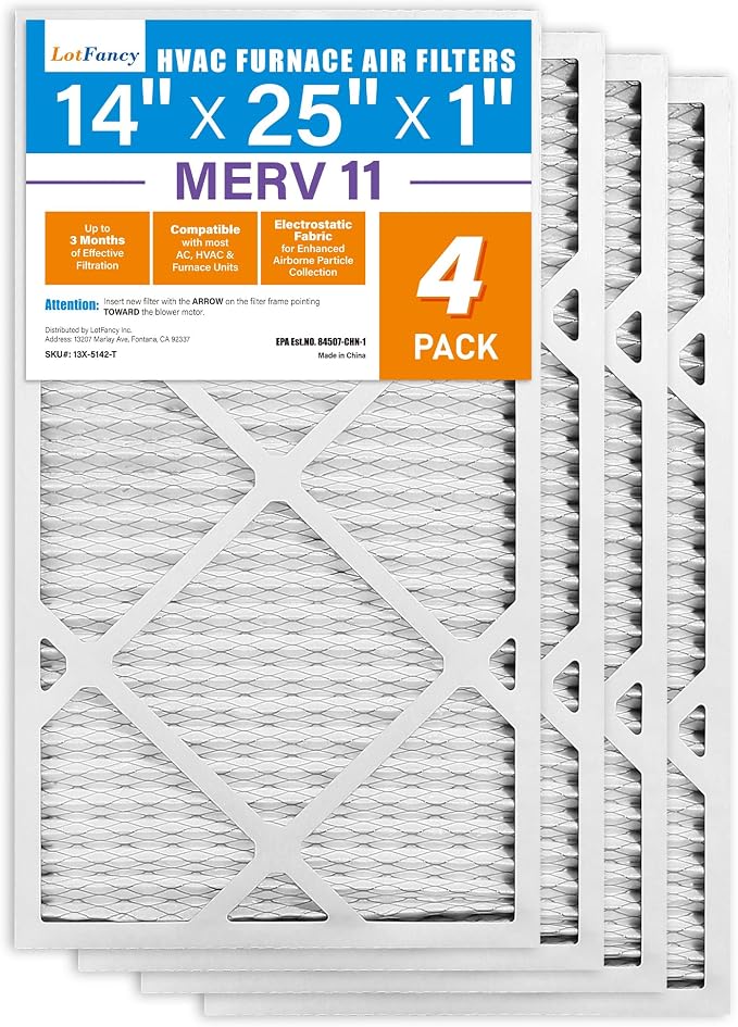 LotFancy 14x25x1 Air Filter MERV 11 4-Pack, Electrostatic Pleated AC Furnace