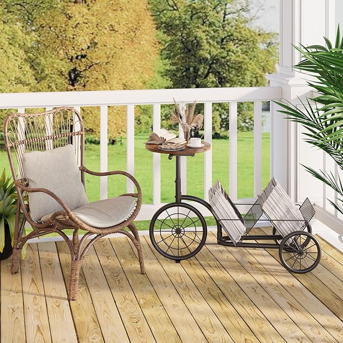 Bike Style End Table, Modern Industrial Side Table with Coffee Bar, Rustic Sofa Table with Vinyl Record Storage, Creative Magazine Holder Organizer for Living Room and Office