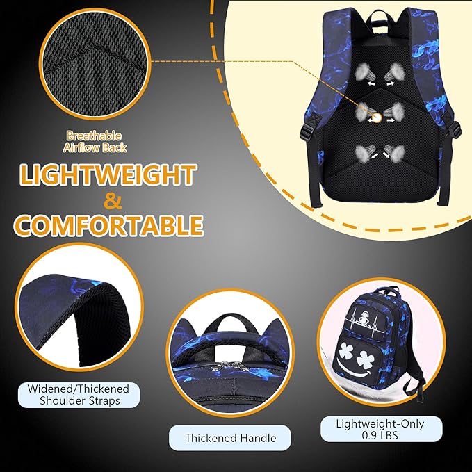 Boys Backpack with Lunch Box Glow in Dark Bookbag Kids Ages 4-12 Kindergarten Elementary School Spider Backpack, Luminous Face Blue
