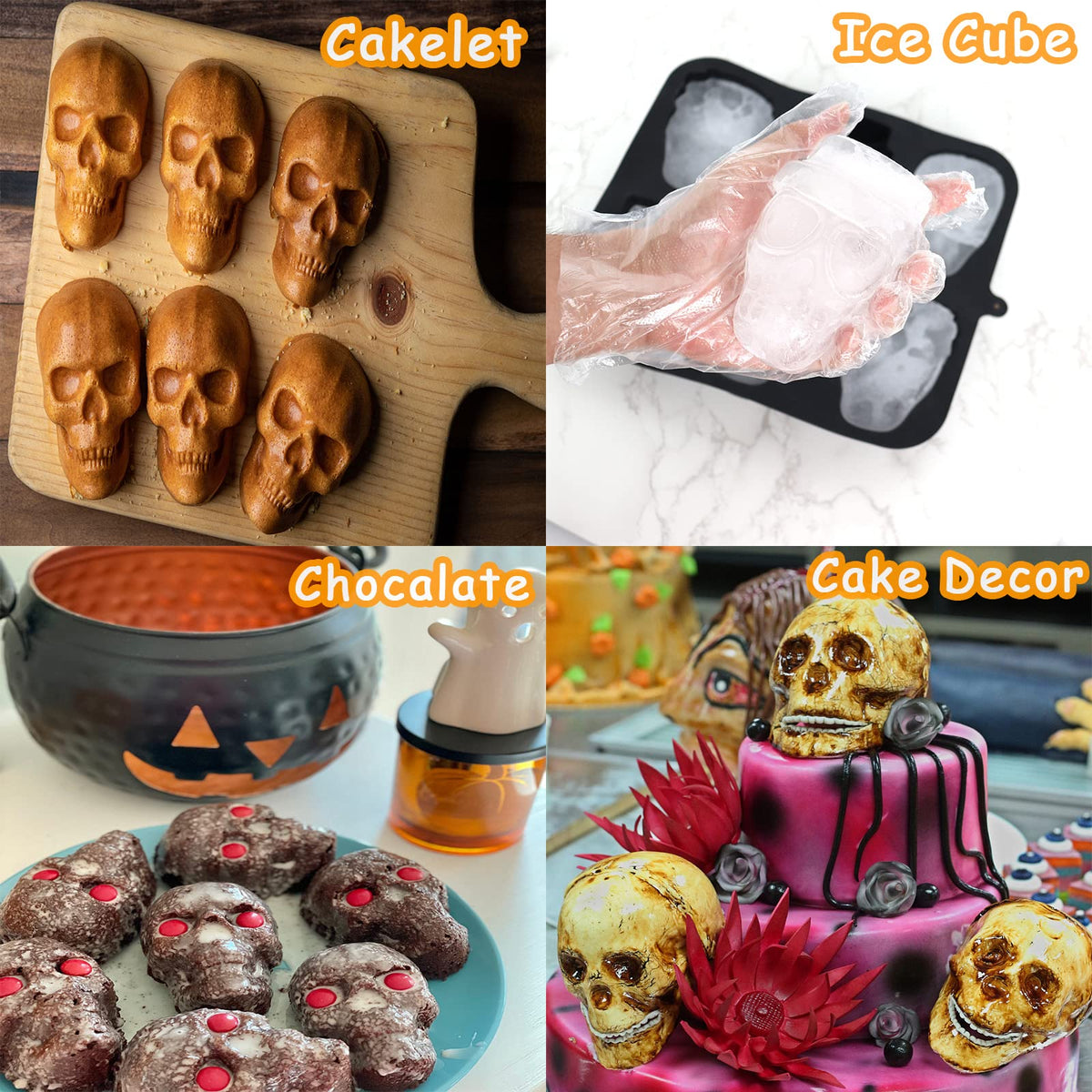 Halloween Baking Skull Cake Pan Molds, Silicone Pirate Cakelet Tin
