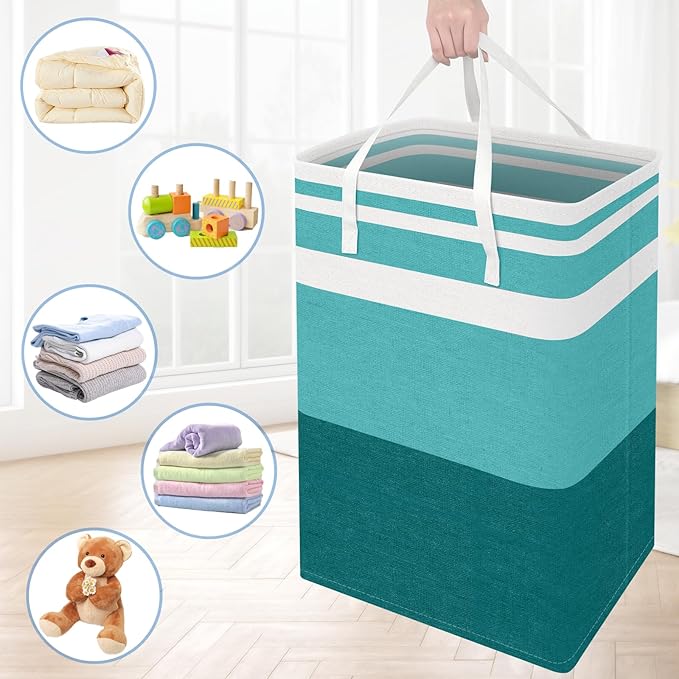 BlissTotes 3-Pack Laundry Basket, Freestanding&Waterproof Laundry Hamper, Collapsible Tall Clothes Hamper with Easy Carry Handles for Clothes, Towels in the Family and Dorm,Gradient Green,125L