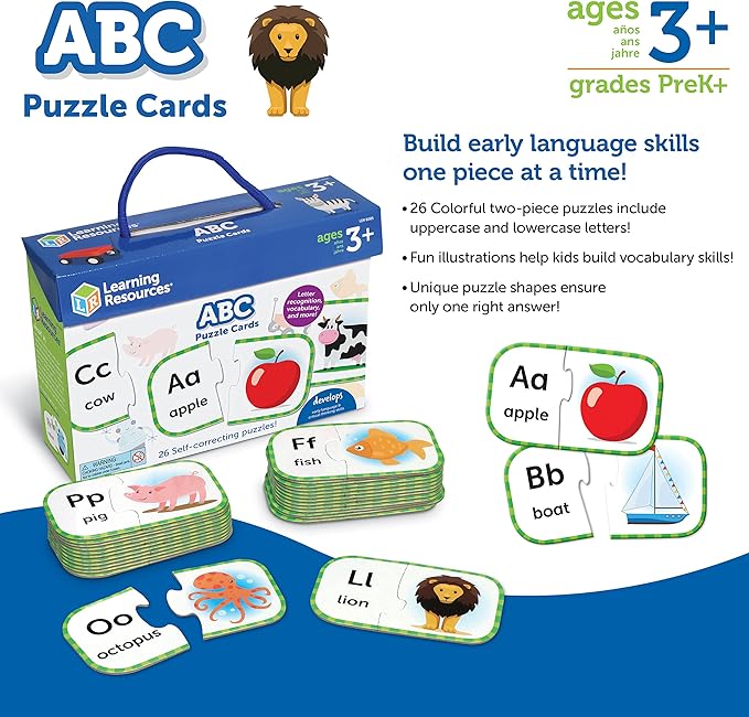 Learning Resources ABC Puzzle Cards, Kindergarten Readiness, Self Correcting Puzzles, Alphabet Learning Games, Puzzles for Toddlers, Ages 3+