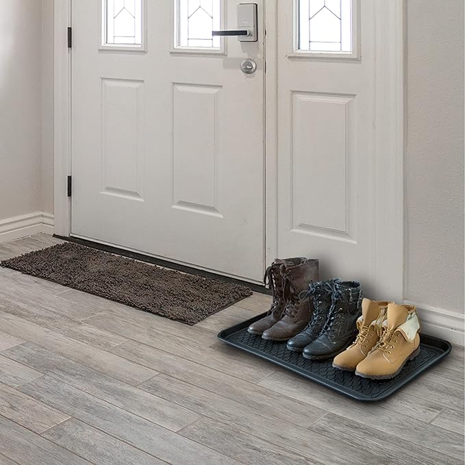 Stalwart 75-ST6012 All Weather Boot Tray-Water Resistant Plastic Utility Shoe Mat for Indoor and Outdoor Use in All Seasons (Black), Large
